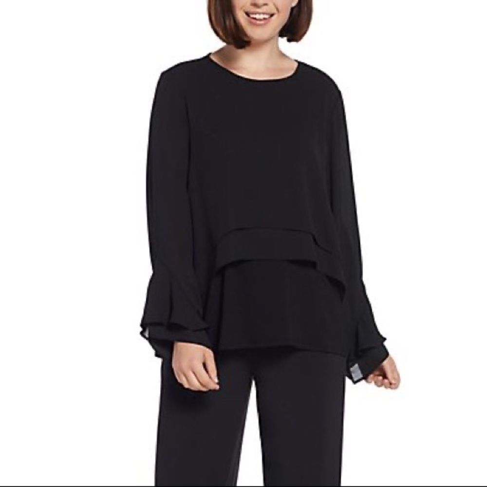Lisa Rinna Collection Flounce Long Sleeve Blouse